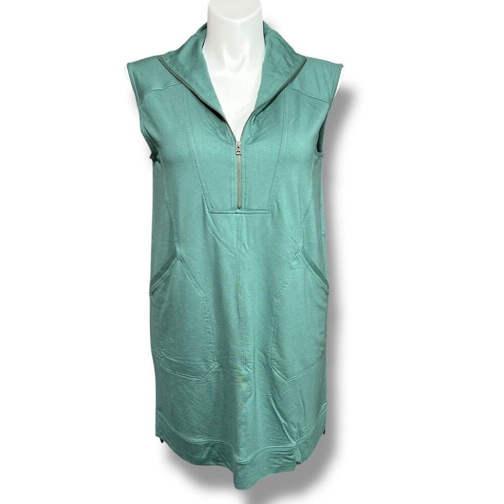 Maurices Womens Sweatshirt Dress Zip Front Sleeveless Pockets Teal Green Large